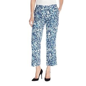 NYDJ Womens Jamie Linen Pants 8 Blue Relaxed Novelty Print Lagenlook Coastal